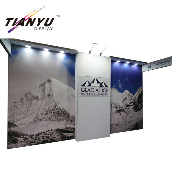 Gedrukte Tension Fabric Achtergrond Stand Custom Trade Show Booth display design 10X10 voor beursstand
