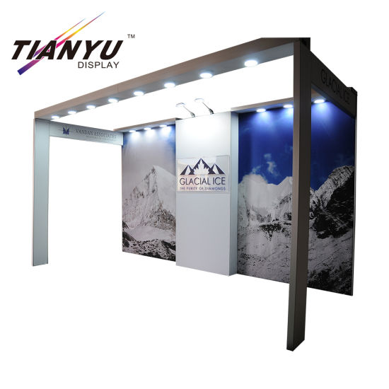 Gedrukte Tension Fabric Achtergrond Stand Custom Trade Show Booth display design 10X10 voor beursstand