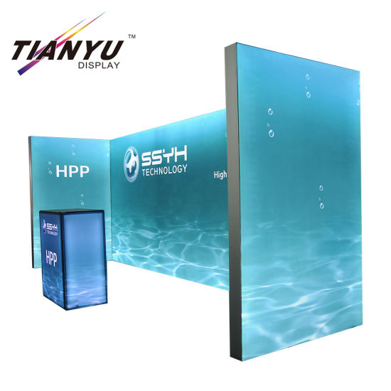 Draagbare Achtergrond Stand Gebogen Frame Tension Fabric Display Rack Gebruikt Trade Show Booths