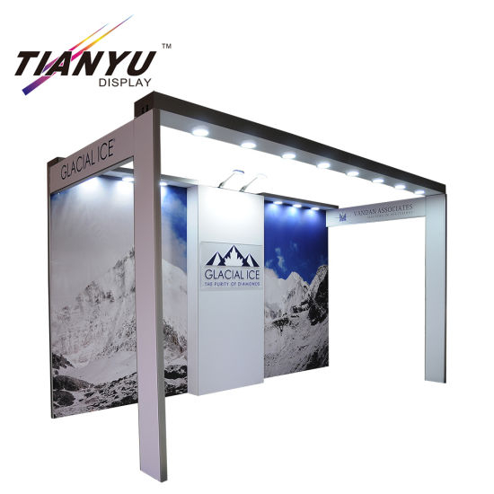 Gedrukte Tension Fabric Achtergrond Stand Custom Trade Show Booth display design 10X10 voor beursstand